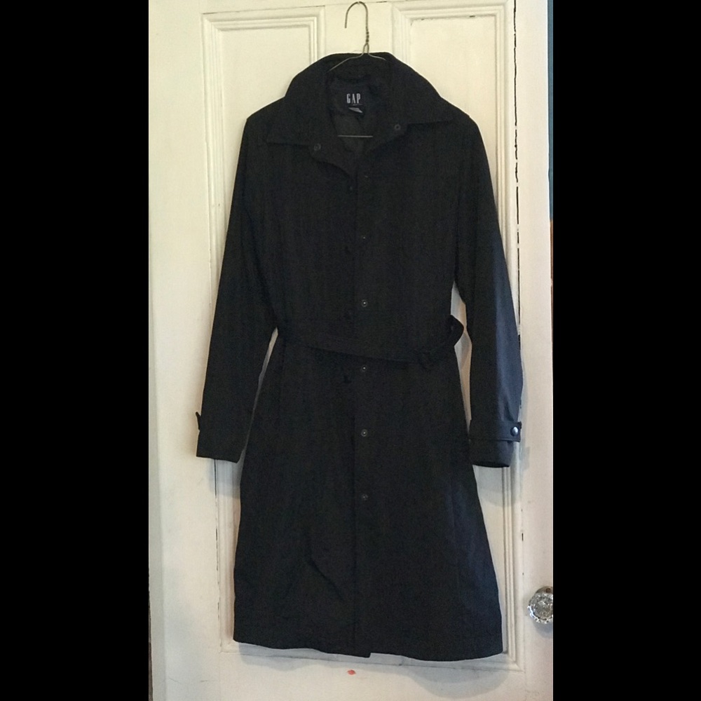 Womens Gap long rain coat with belt black size XS